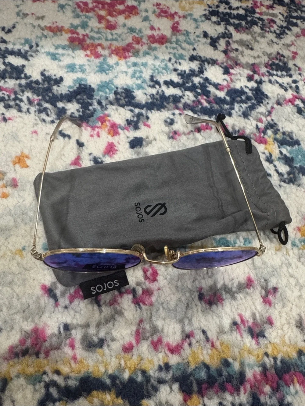 SOJOS Women's Round Blue Mirrored Sunglasses with Metal Frame